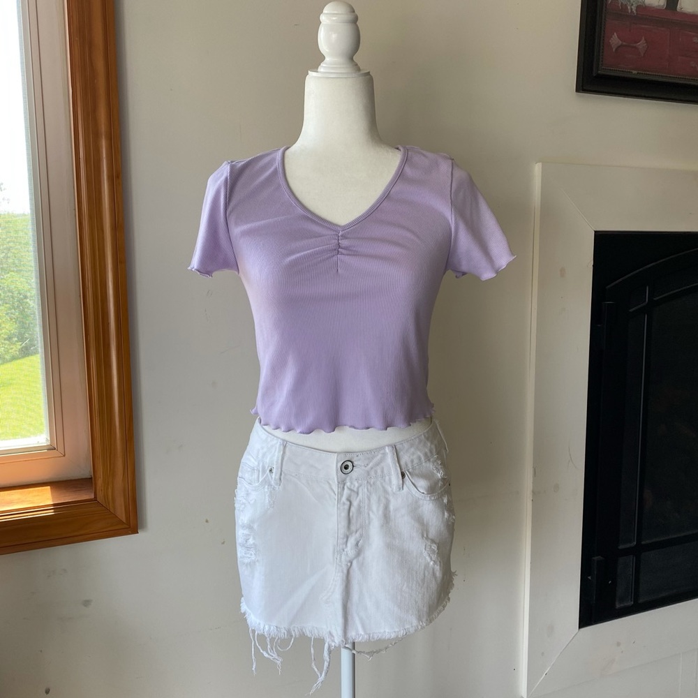 Bullhead White Raw Hem Distressed Denim Skirt